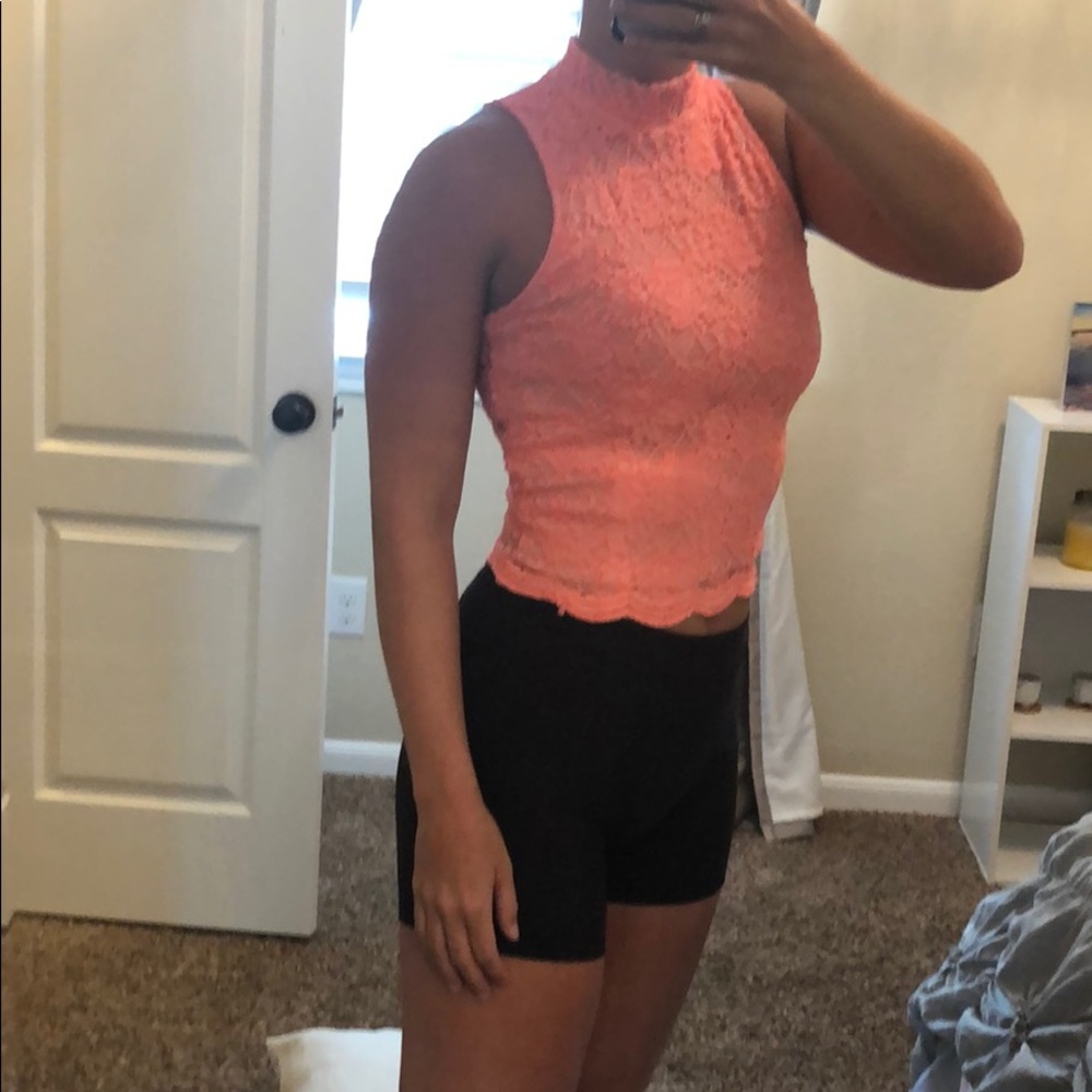 High neck coral crop top